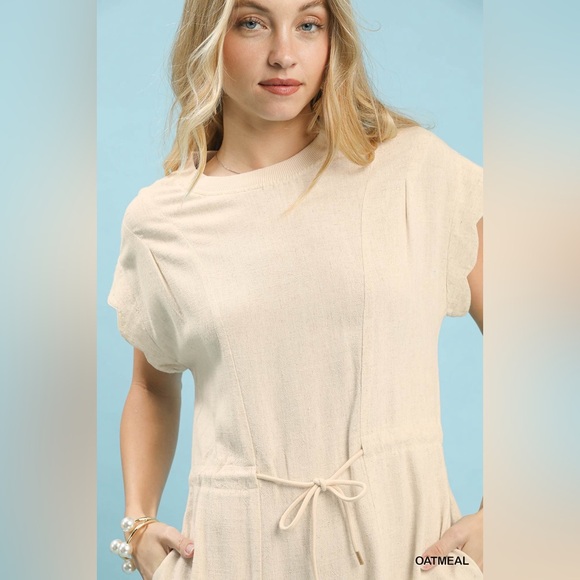 ❤️Hello Gorgeous! Umgee Linen Blend Scallop Hem Mini Dress - Oatmeal - Picture 5 of 8